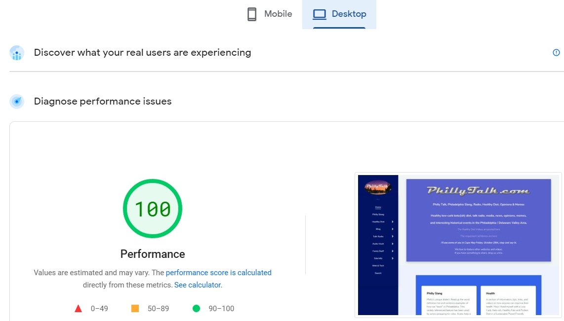 page speed desktop